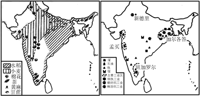 读印度主要农作物和工业原料分布图,回答下列问题.