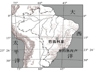 读美国本土主要城市分布示意图和巴西主要城市分布示意图完成下列各题