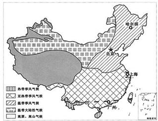 读"我国气候类型分布图"(图1)和我国"北京,上海两地气温曲线和降水量