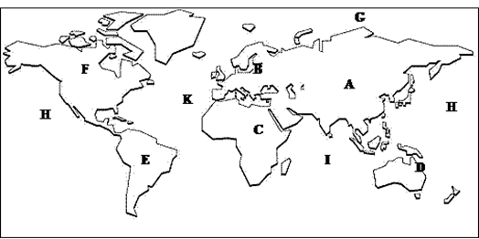 读"世界七大洲和四大洋分布图",回答下列问题.