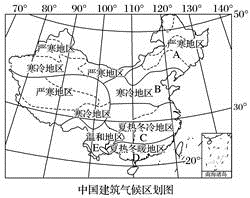 读"中国建筑气候区划图,回答下列问题.