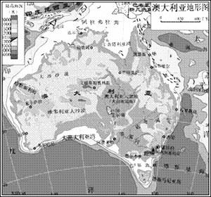 读澳大利亚地形图,澳大利亚年降水量分布图和澳大利亚