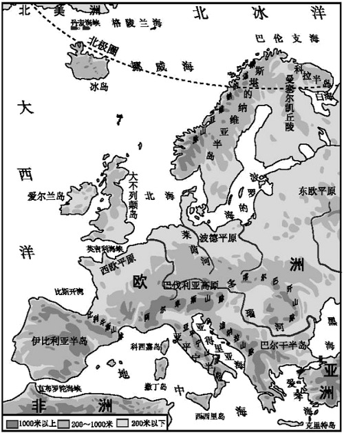 读"欧洲地形图",回答下列问题.
