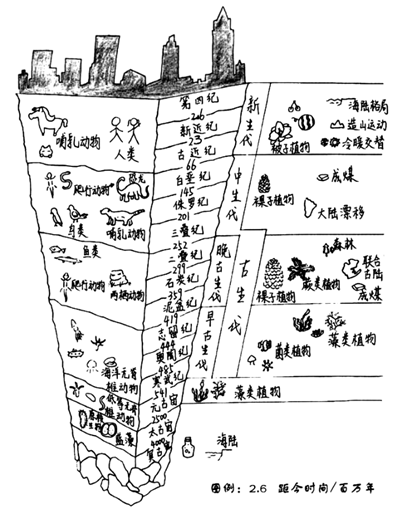 下图是某同学绘制的"地质年代表示意图".据此完成下面