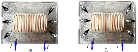 在做"探究通电螺线管外部磁场的方向"的实验时,小明在螺线管周围摆放