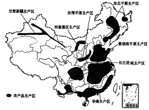 下图为我国农产品主产区分布图,读图完成下列各题.