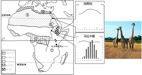 【推荐2】读"非洲气候类型"和"景观图"图回答下列问题
