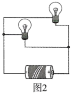 请你用线条代替导线接亮图1的小灯泡,并在下面的方框里画出简单电路图