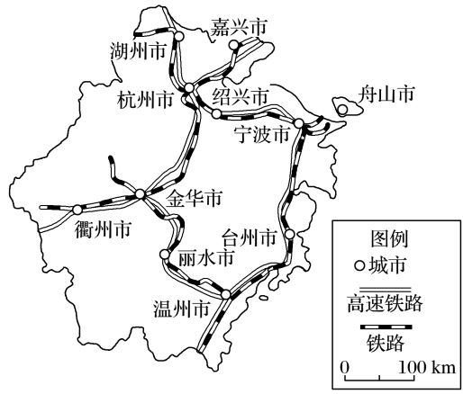 下图为浙江省铁路分布示意图完成下题