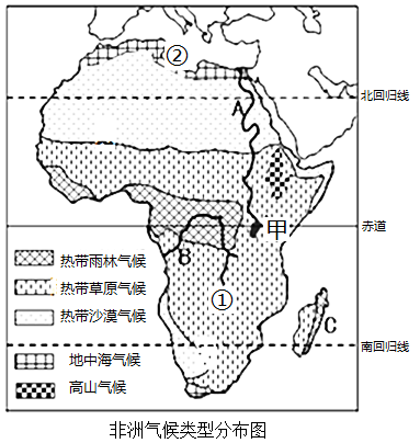 读"撒哈拉以南的非洲地形图"和"非洲气候示意图,回答下列问题.