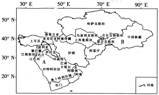 【推薦2】讀中國新疆及中亞,西亞地區簡圖,完成下列要求.