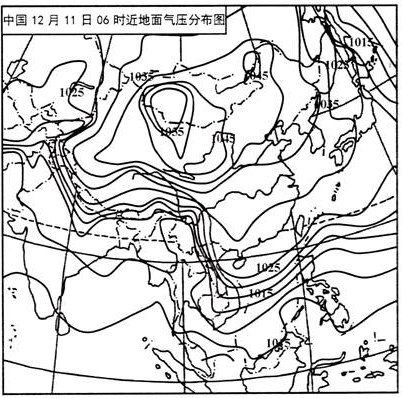 【推荐2】读"2018年12月11日06时中国近地面气压分布图,等压线单位hpa