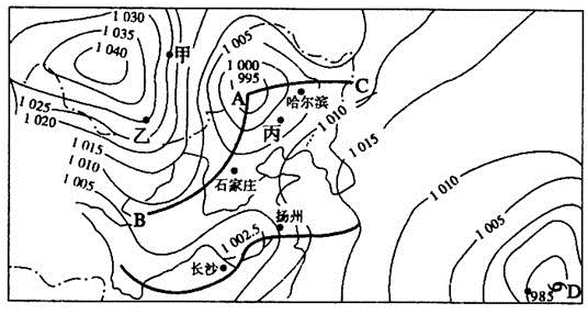 (1)图甲中,冷气团为字母_______;从图中可以看出,冷锋降水集中在