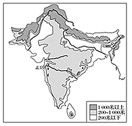 【推薦2】讀印度的地形分佈圖,回答問題.