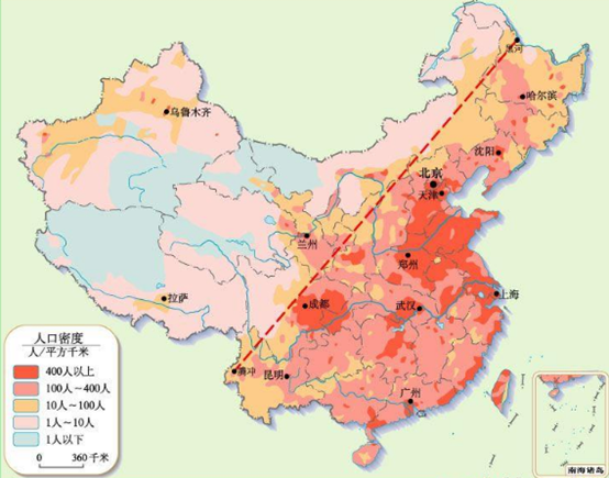 中国人口分布示意图图片