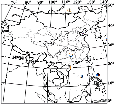 (2)如图,北回归线自西向东先后穿过了云南省, ____________,广东省和