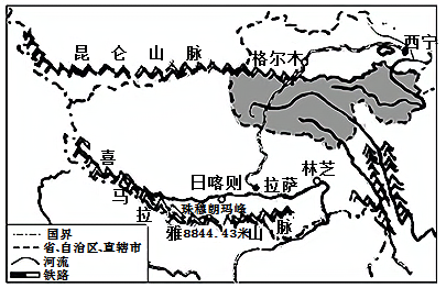 讀青藏地區略圖(圖中陰影部分為三江源地區),完成下面小題.