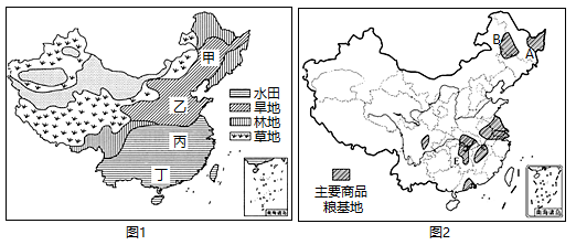 【推荐2】读"我国农业发展区域图(图1"和"中国主要商品粮基地图(图2)